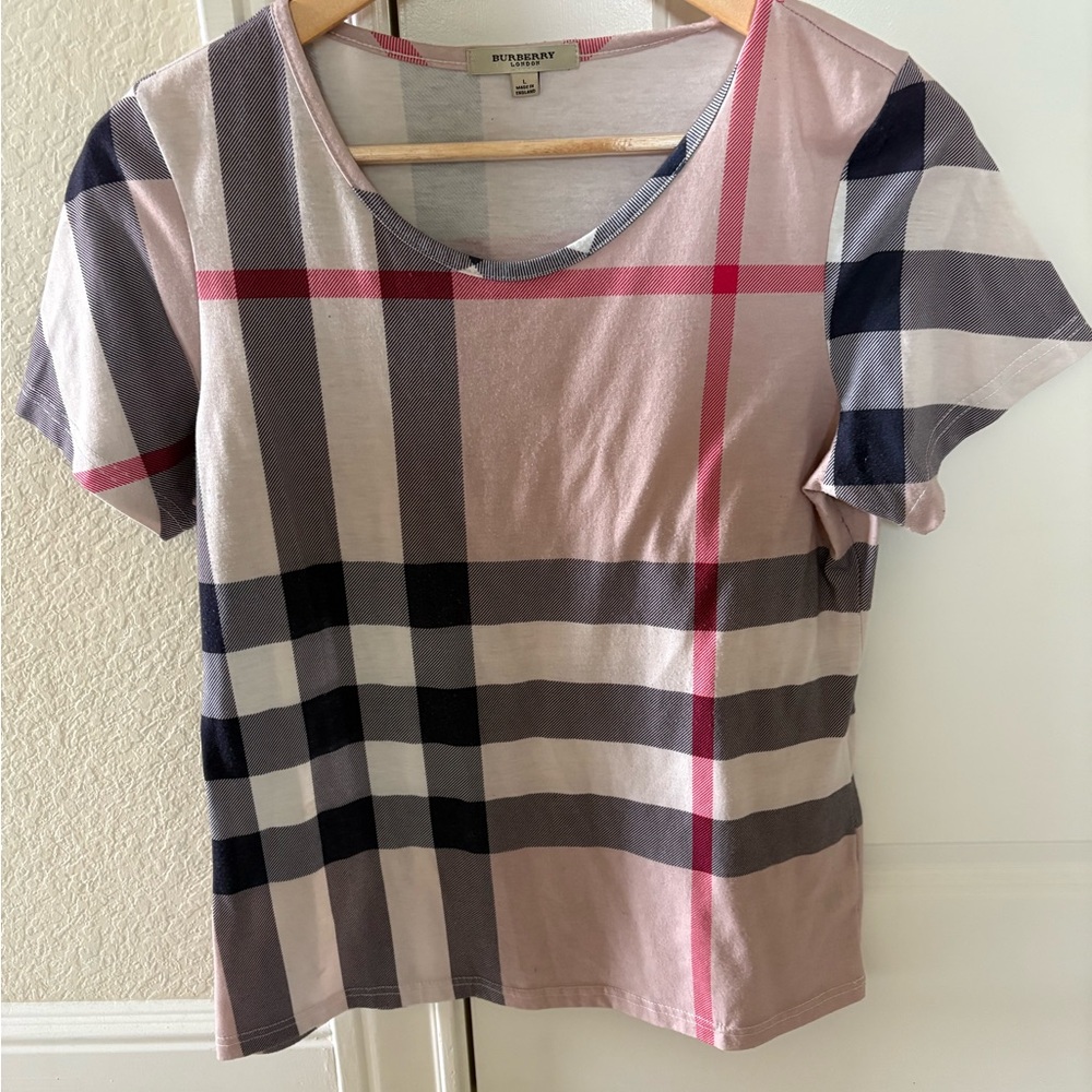 Used Burberry Women's Short Sleeve Nova Check Top Tartan Plaid Stretchy L